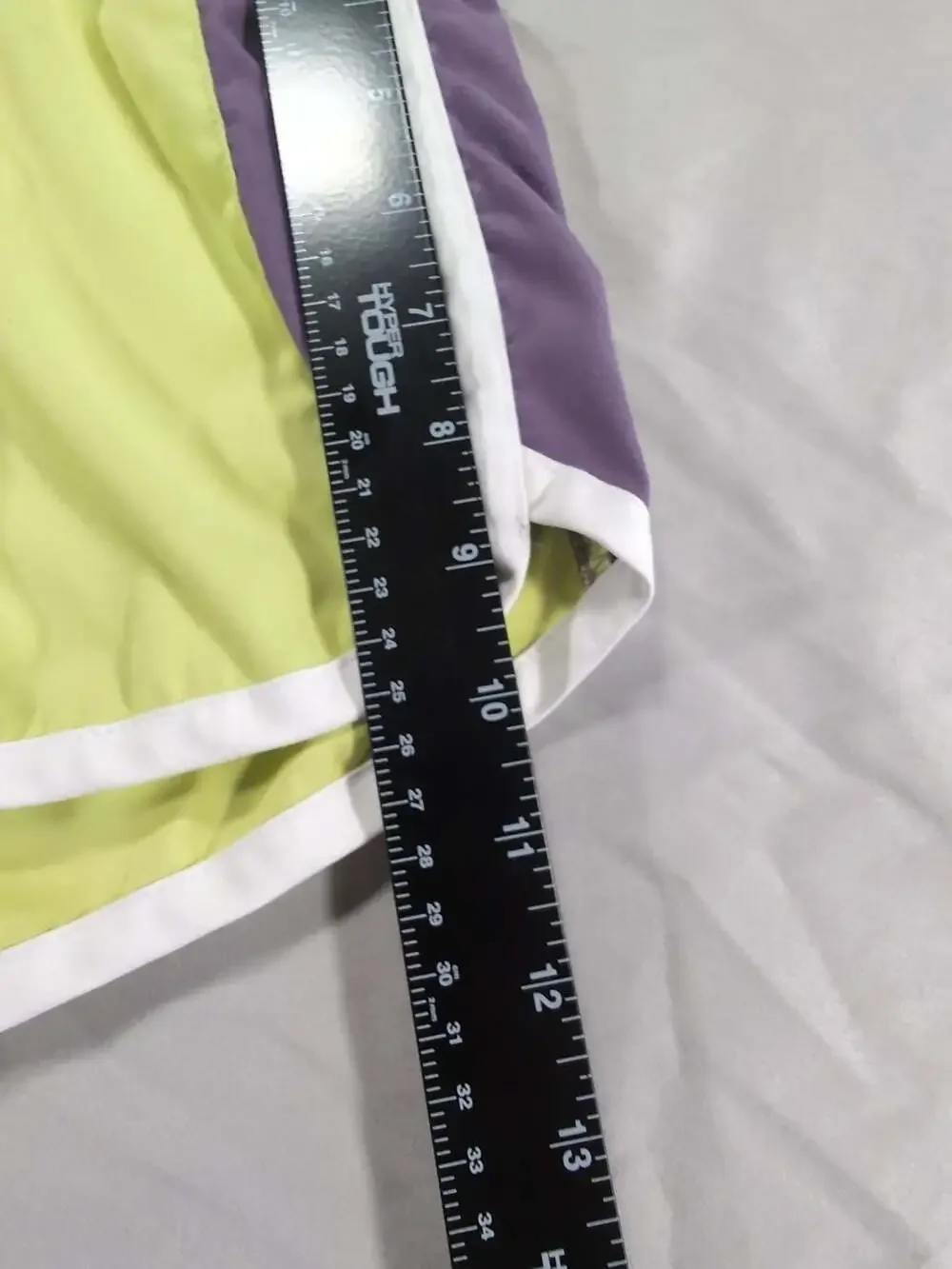 Nike Women's Neon Green and Purple Color Block Running Shorts, Size XL